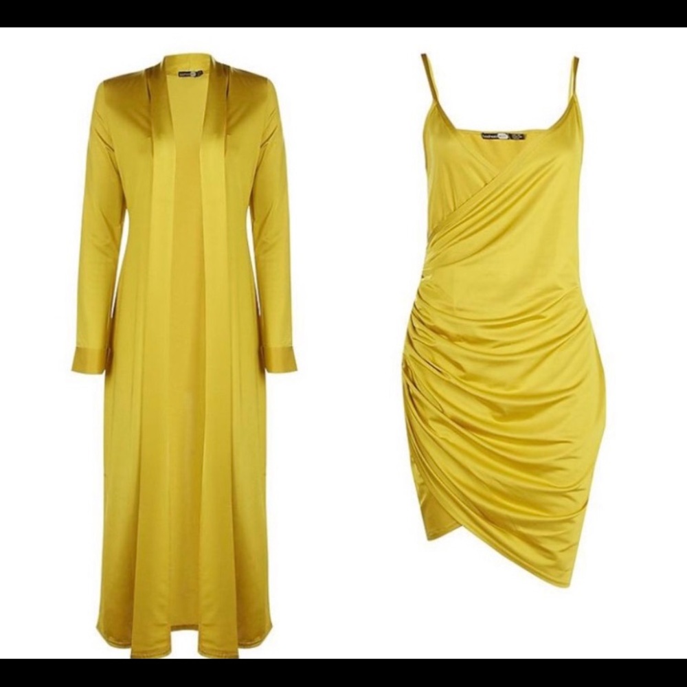 Beautiful Mustard Sexy Slip Dress with Duster
